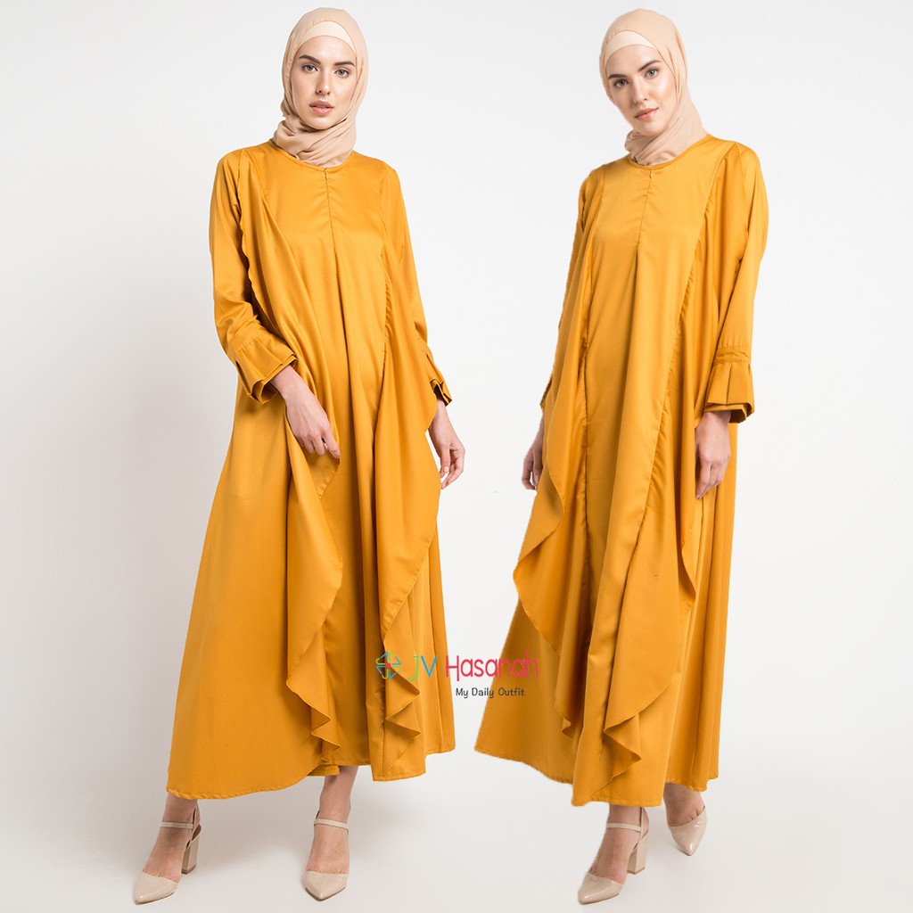 Aliza Flare Dress Mustard - Gamis Katun Toyobo Busui Friendly