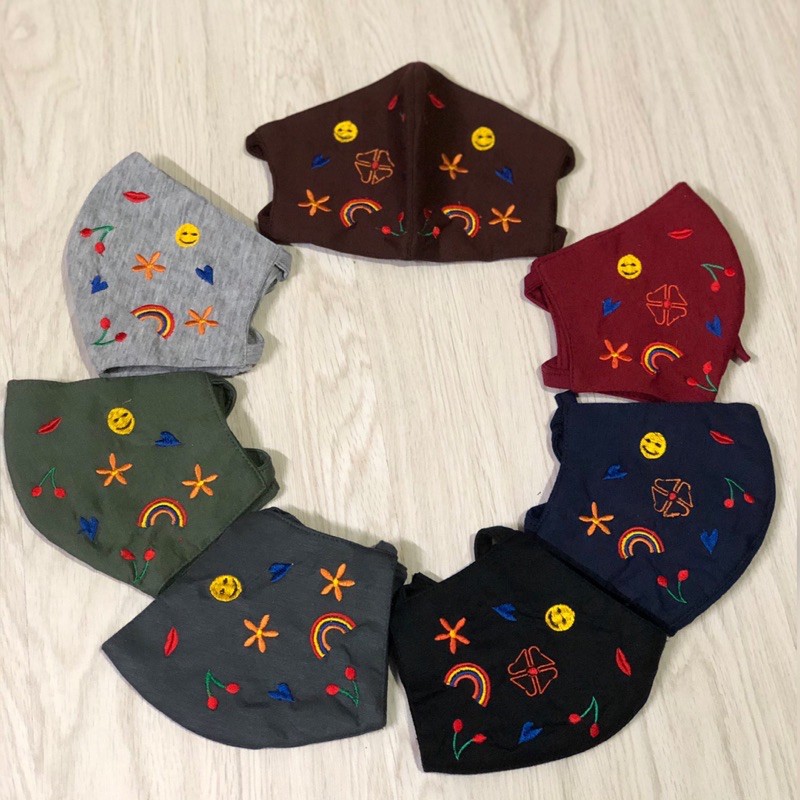 3ply Embroidery Mask Cherry Series - Masker 3 lapis Series Cherry