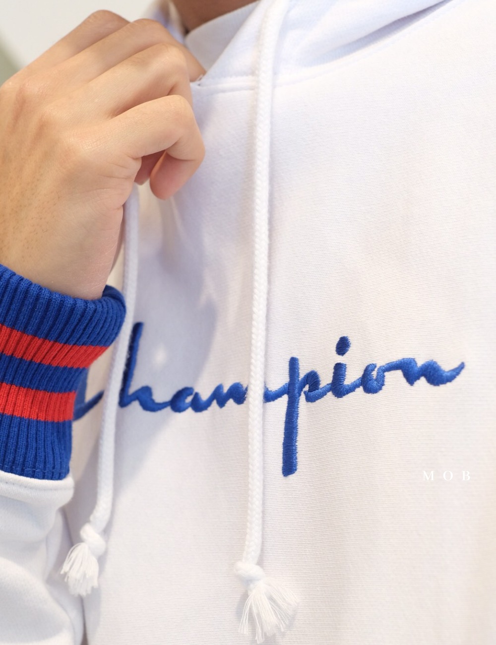 CHMPHOD1301 Reverse Weave Yarn Dye Pullover Hoodie White (M ONLY)