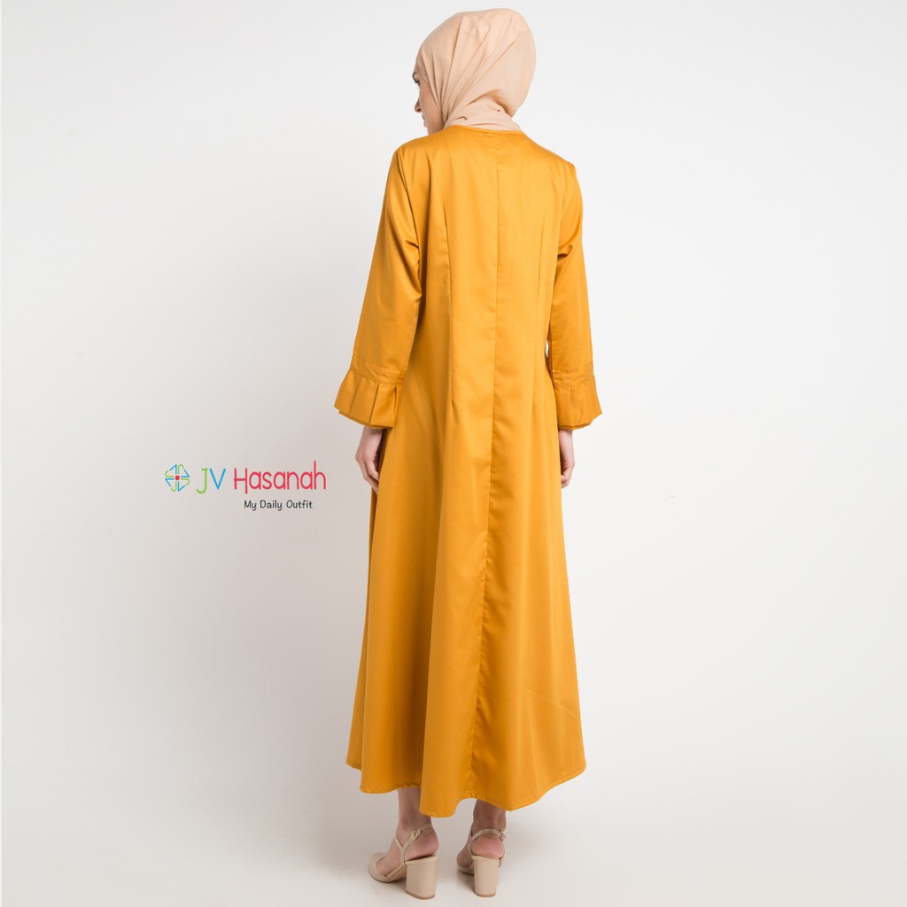 Aliza Flare Dress Mustard - Gamis Katun Toyobo Busui Friendly