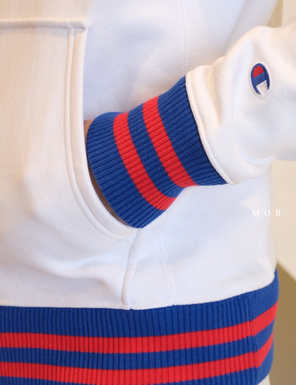 CHMPHOD1301 Reverse Weave Yarn Dye Pullover Hoodie White (M ONLY)