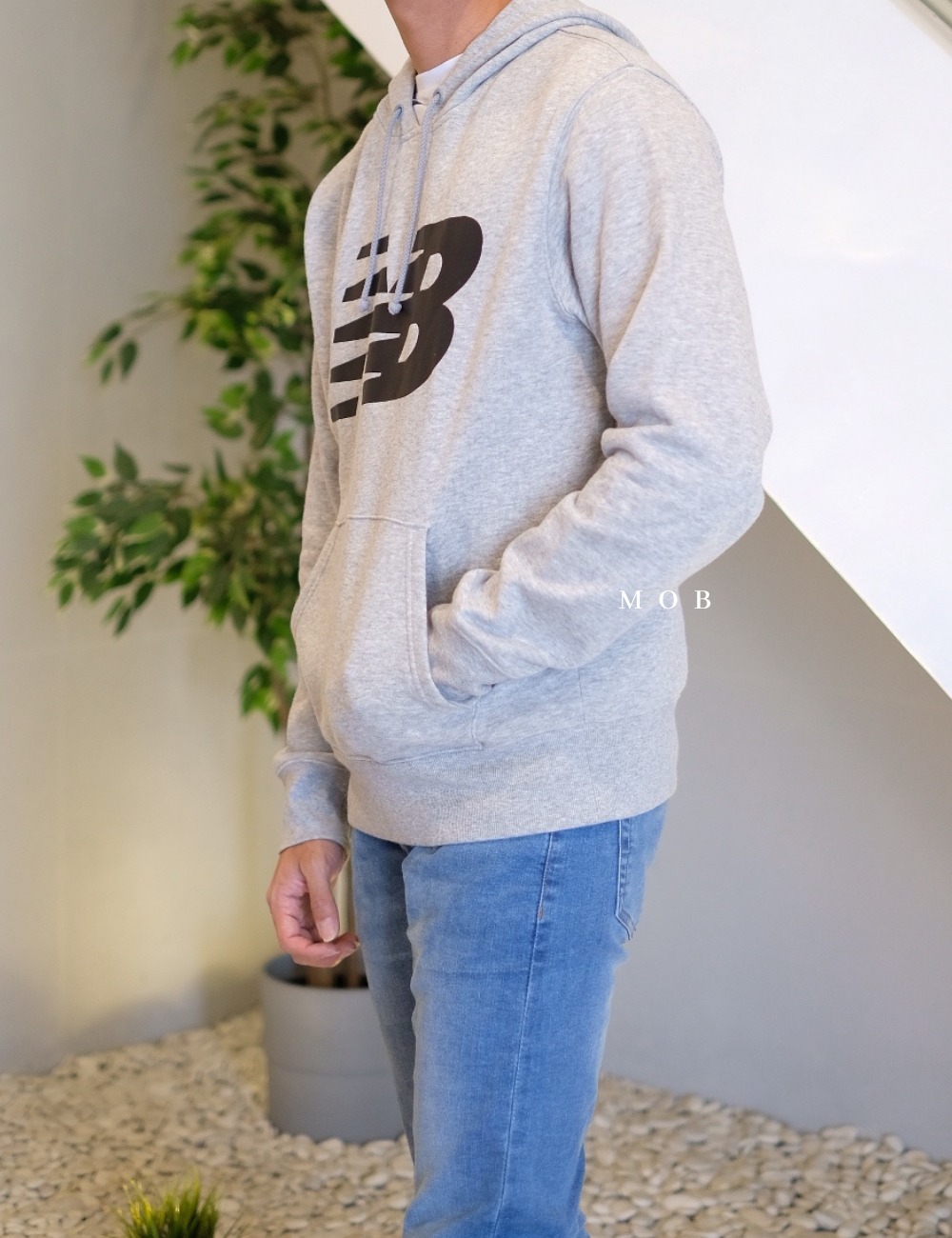 NBHOD01002(R2) Core Logo Fleece Hoodie Light Grey