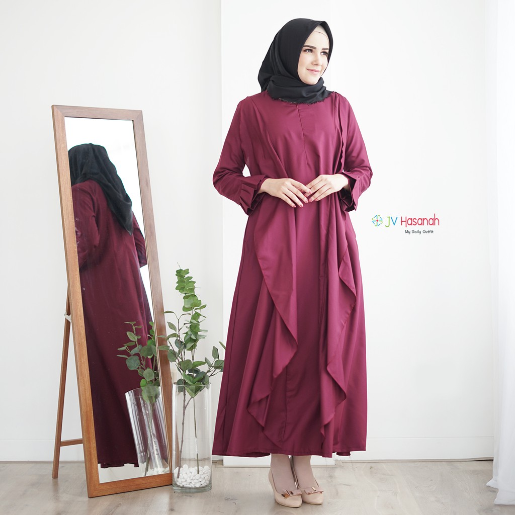 Aliza Flare Dress Maroon - Gamis Katun Toyobo Allsize