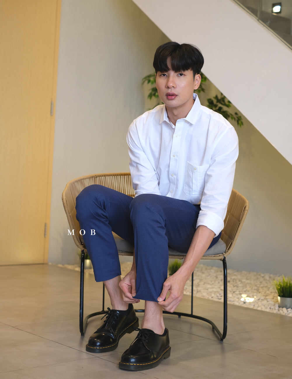 EXPT09001AB Slim Stretch Pants Dark Blue Micro Pattern