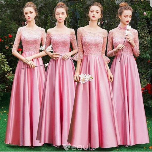 Image of longdress scuba kombinasi brukat pink - VA165