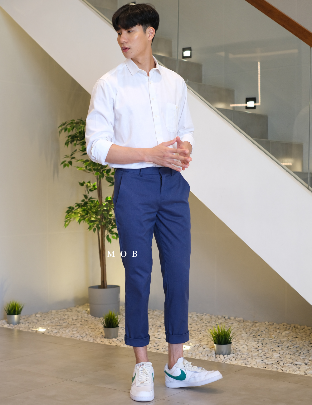 EXPT09001AB Slim Stretch Pants Dark Blue Micro Pattern