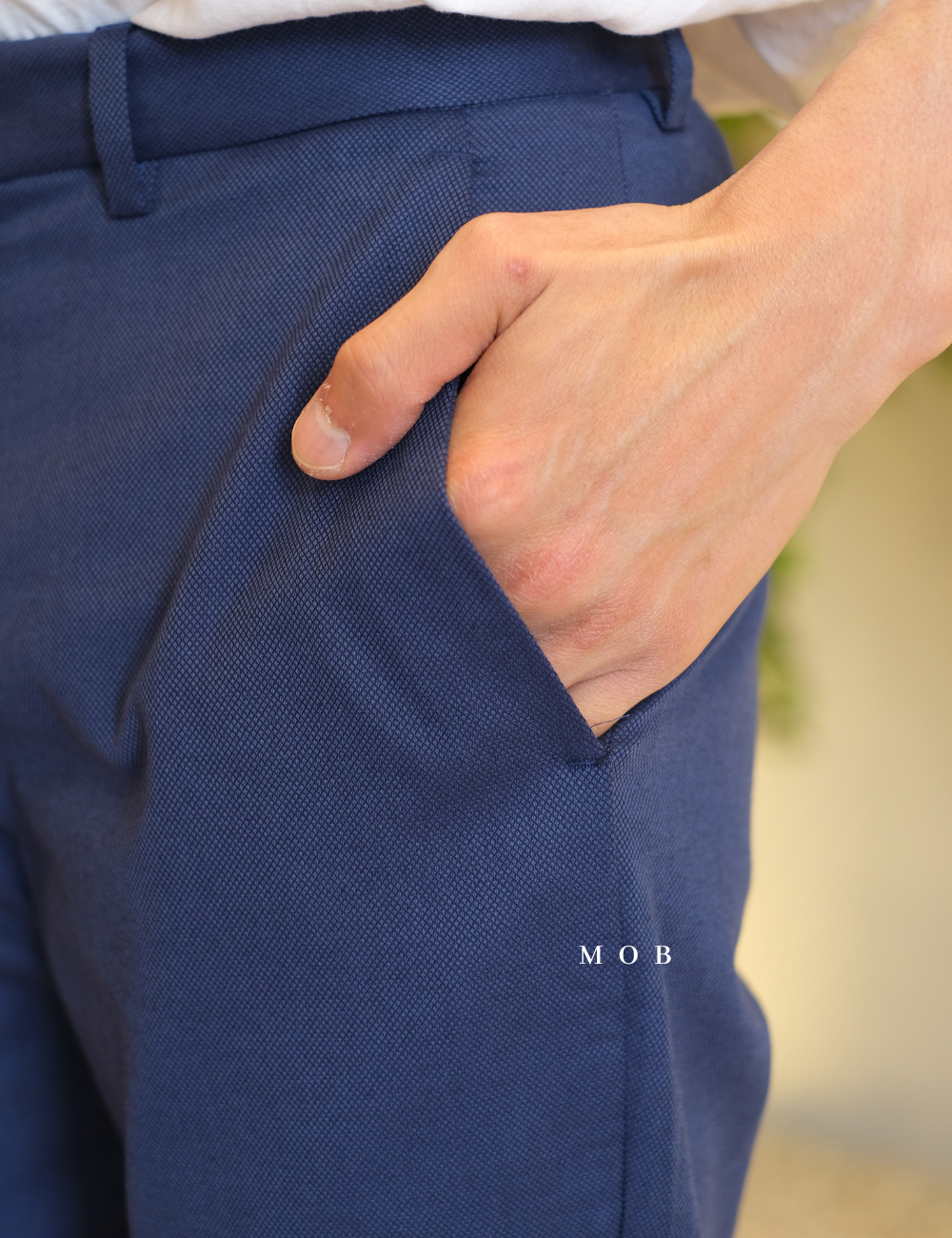 EXPT09001AB Slim Stretch Pants Dark Blue Micro Pattern