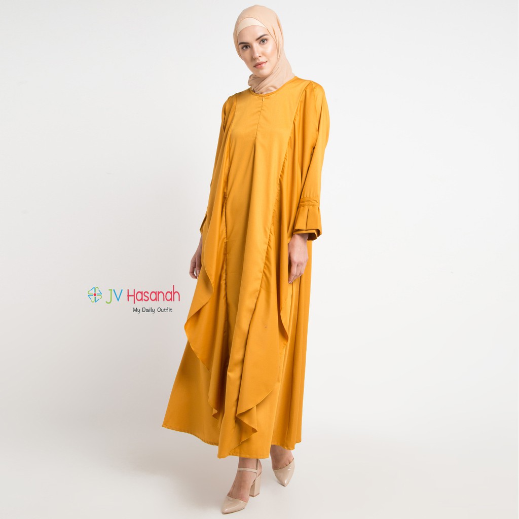 Aliza Flare Dress Mustard - Gamis Katun Toyobo Busui Friendly