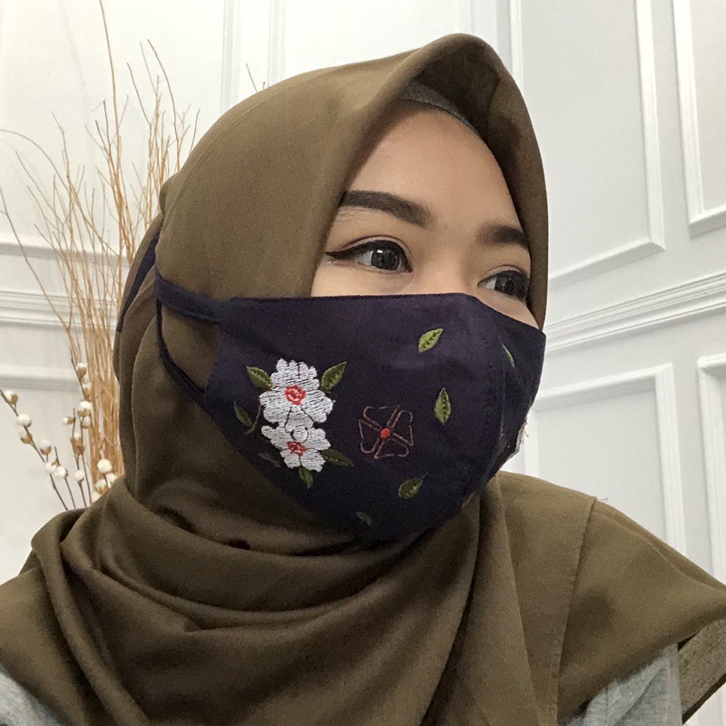 3ply Embroidery Mask Flower Series - Masker 3 lapis series bunga