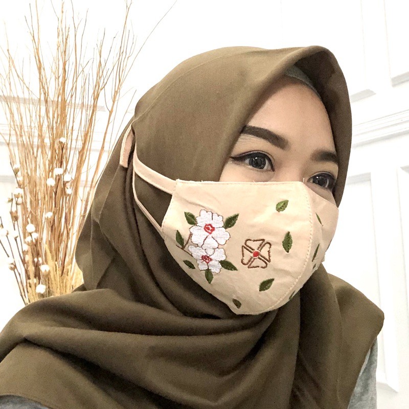 3ply Embroidery Mask Flower Series - Masker 3 lapis series bunga