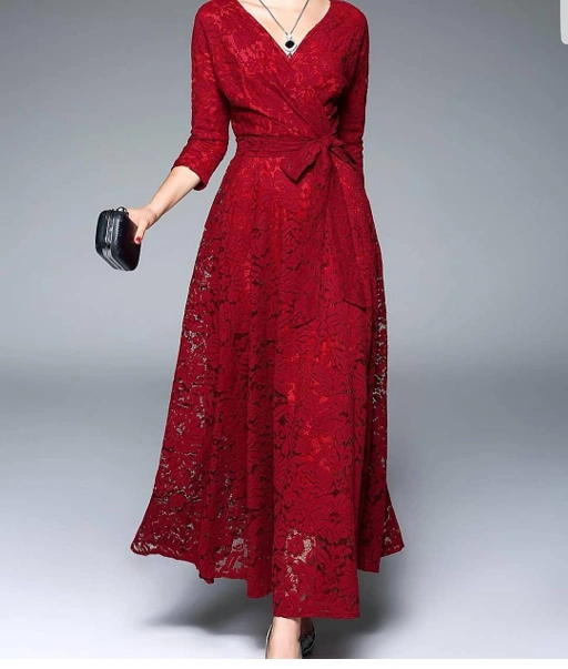 Image of longdress brukat premium merah - VA132