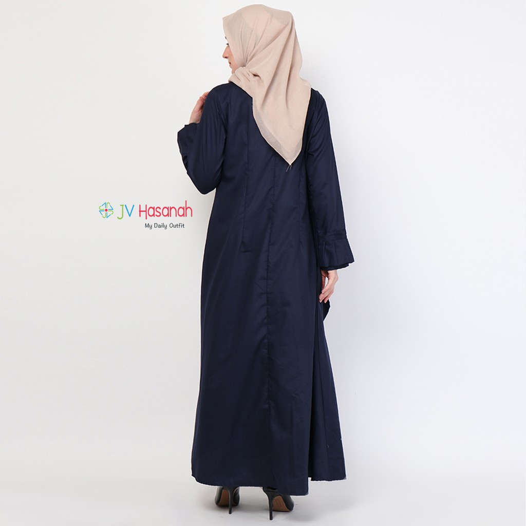 Aliza Flare Dress Navy - Gamis Katun Warna Solid Premium