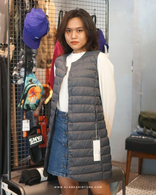 Image of Goose Down Nylon Long Coat Grey GD1007