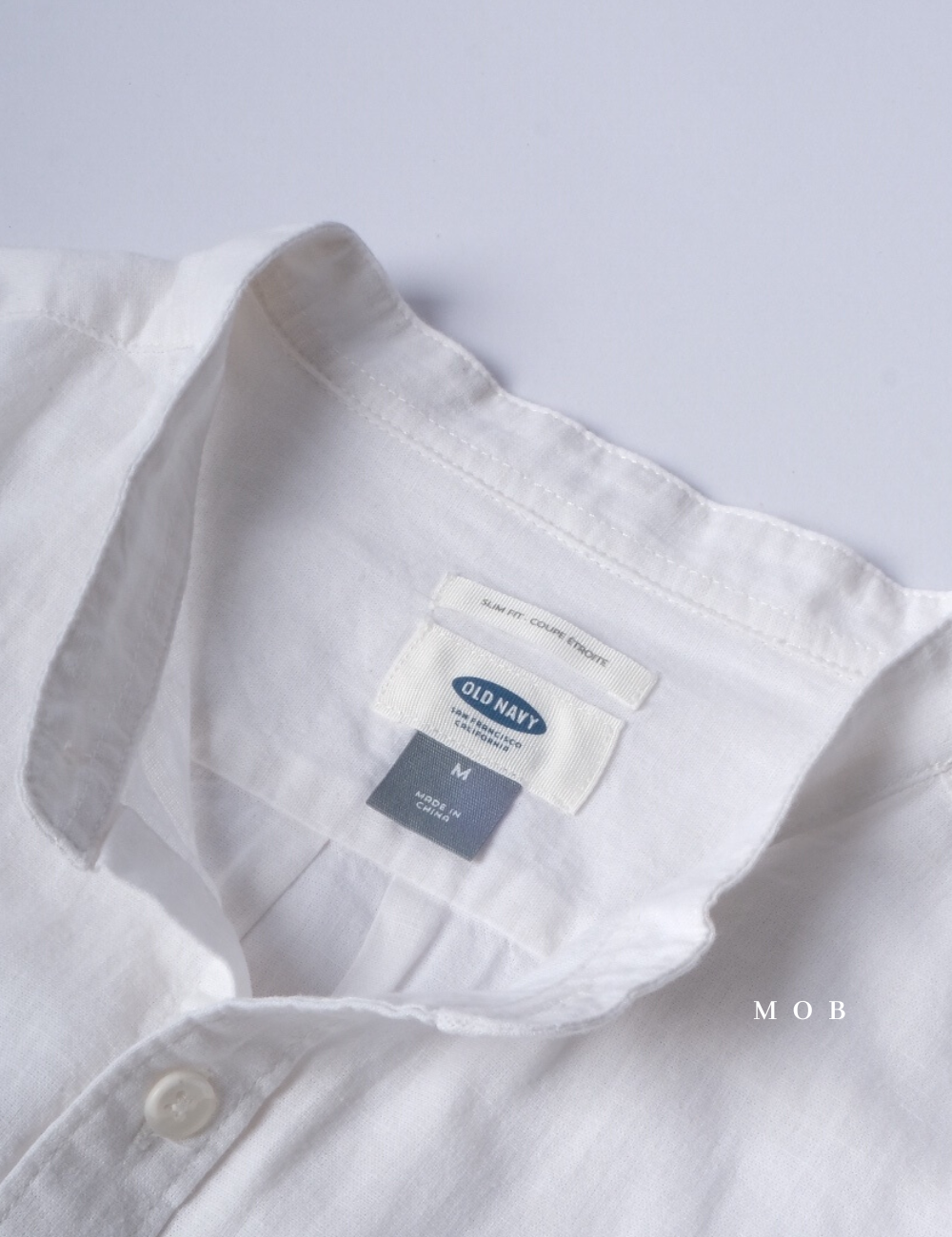 ONLSS02001 Linen Stand Collar LS Shirt White
