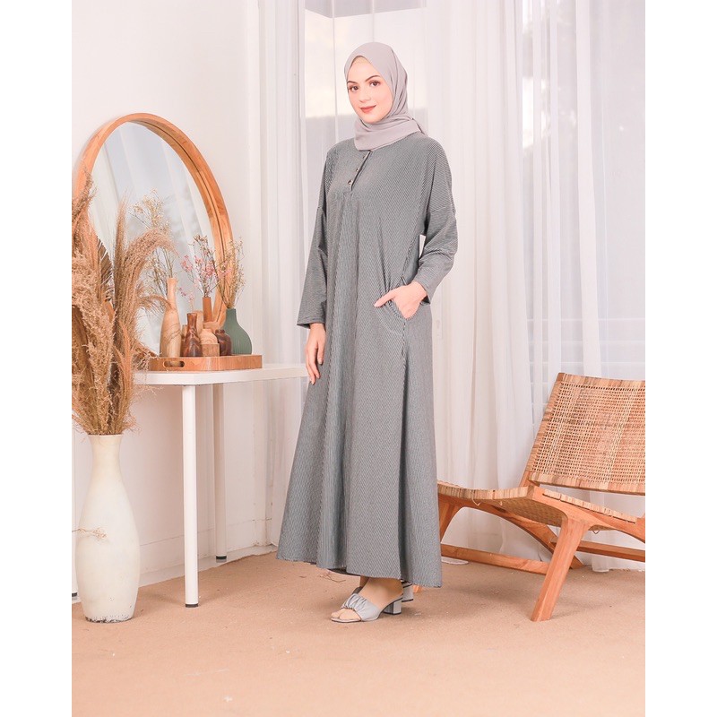 Shakira Stripes Dress - Gamis Salur Kancing Busui Kaos Adem 