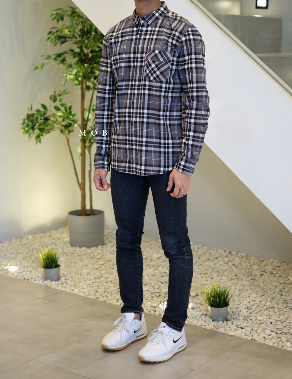 LVLSS02001 Black Grey Plaid Cotton LS (XL ONLY)