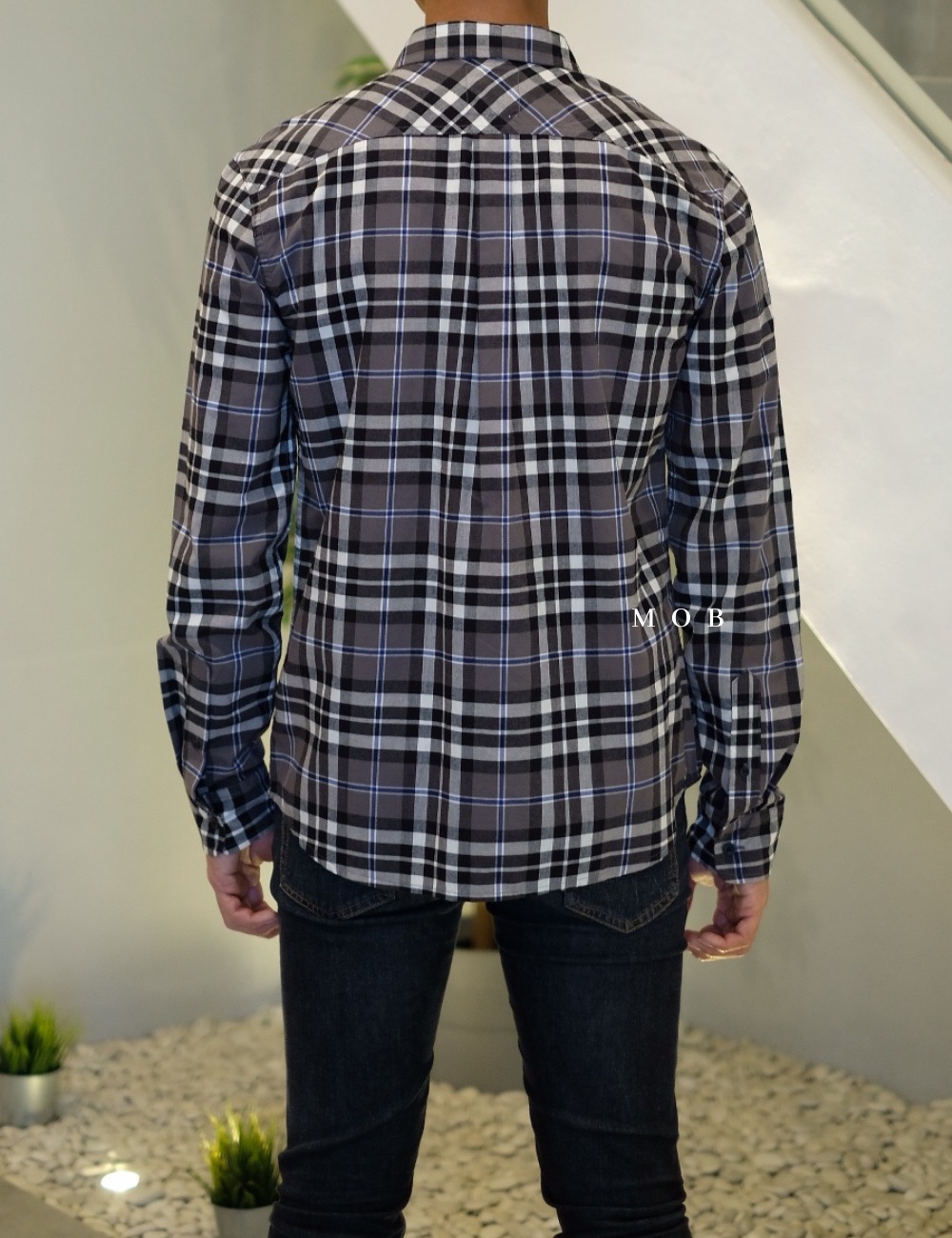 LVLSS02001 Black Grey Plaid Cotton LS (XL ONLY)