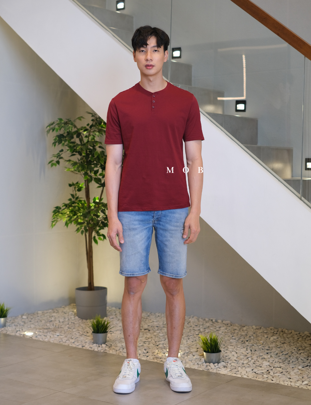 F&FSST01002 Henley Tee Maroon