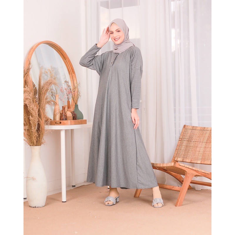 Shakira Stripes Dress - Gamis Salur Kancing Busui Kaos Adem 