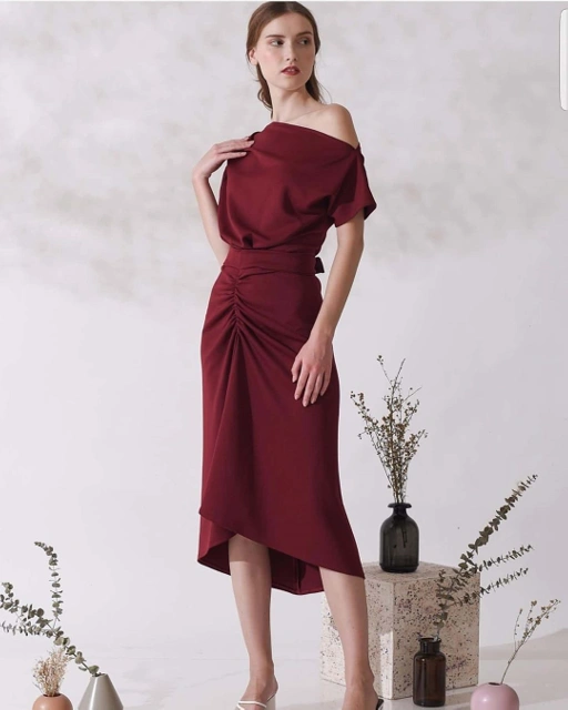 Image of mididress scuba maroon - VA514