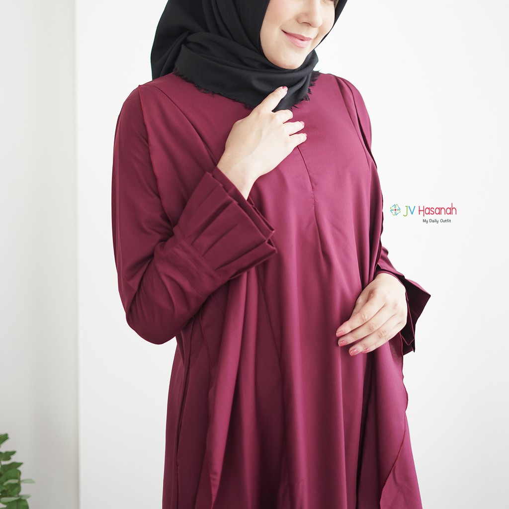 Aliza Flare Dress Maroon - Gamis Katun Toyobo Allsize