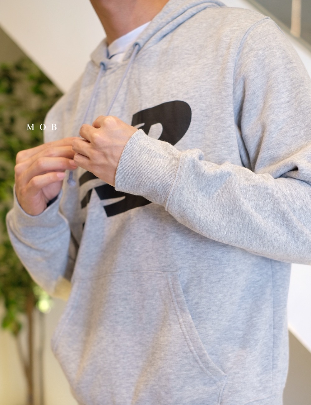 NBHOD01002(R2) Core Logo Fleece Hoodie Light Grey