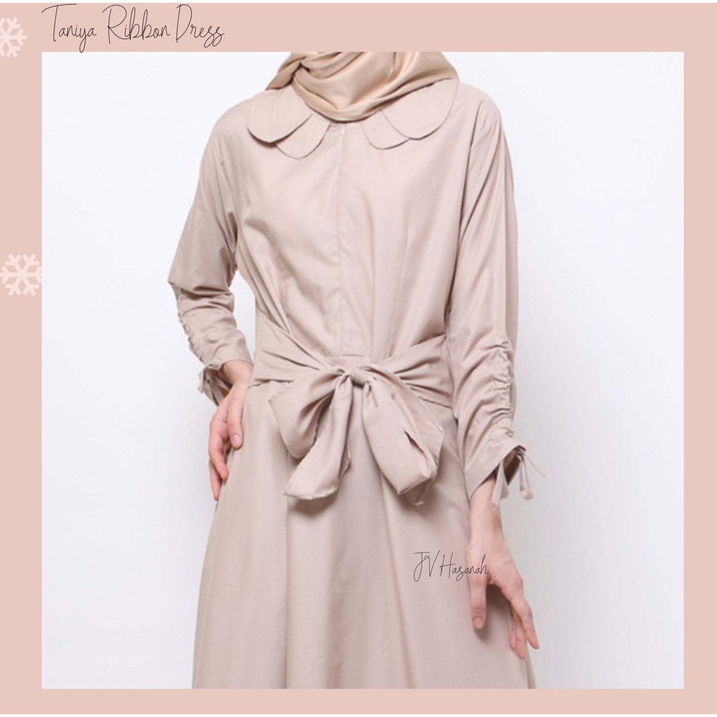 Taniya Ribbon Dress - Gamis Katun Toyobo Tangan Serut