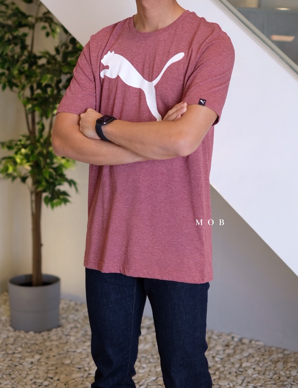 PMSST03002D Printed Big Cat Heather SS Tee Burgundy