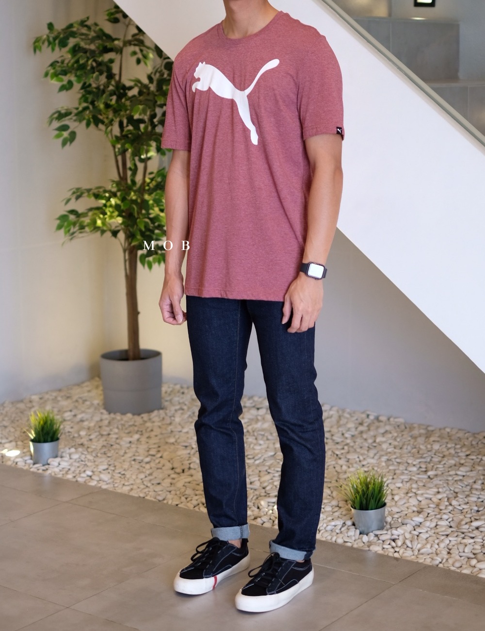 PMSST03002D Printed Big Cat Heather SS Tee Burgundy