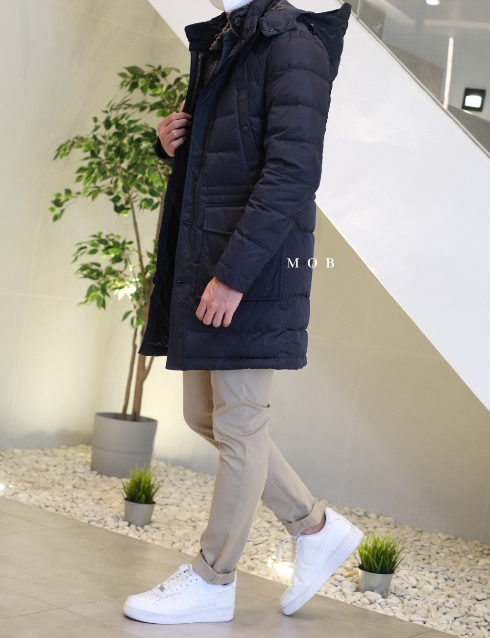 MDJ08003 Hooded Down Half Coat Navy (L ONLY)