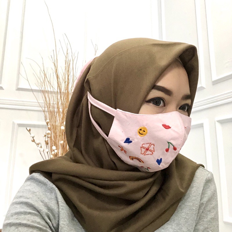3ply Embroidery Mask Cherry Series - Masker 3 lapis Series Cherry