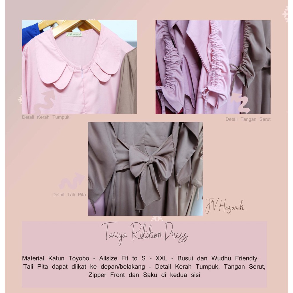 Taniya Ribbon Dress - Gamis Katun Toyobo Tangan Serut
