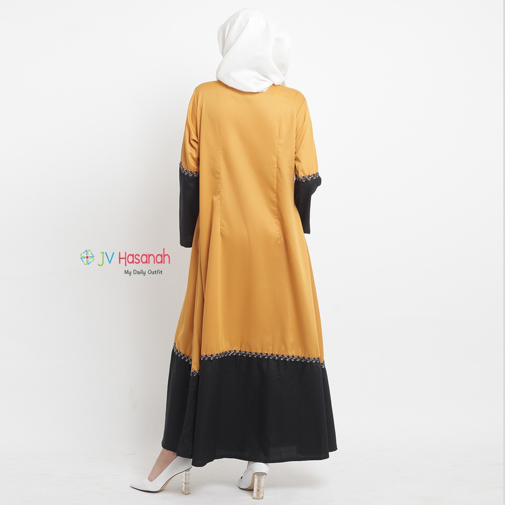 Hava Lace Dress Black Series - Gamis dengan Aksen Lace Two Colour Kombinasi Hitam