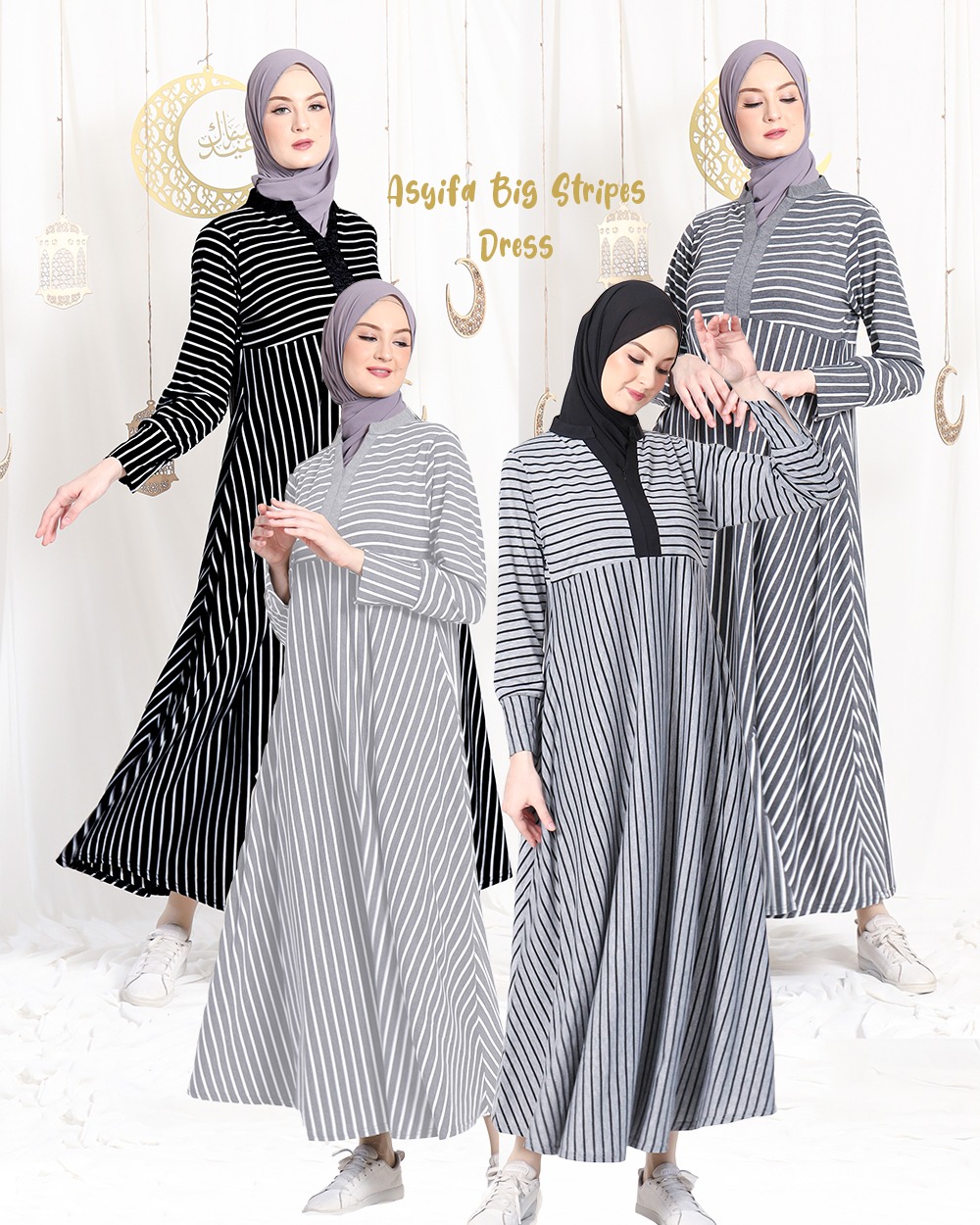 Asyifa Big Stripes Dress Zipper Front - Gamis Salur Besar Wanita