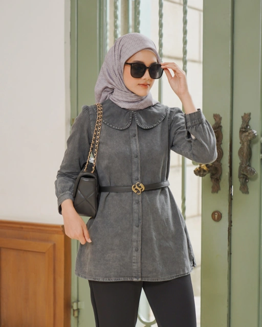 Image of CLARA DENIM TOP - GREY