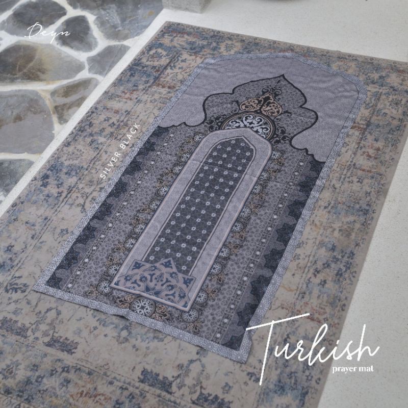 TURKISH PRAYER MAT - SILVER BLACK