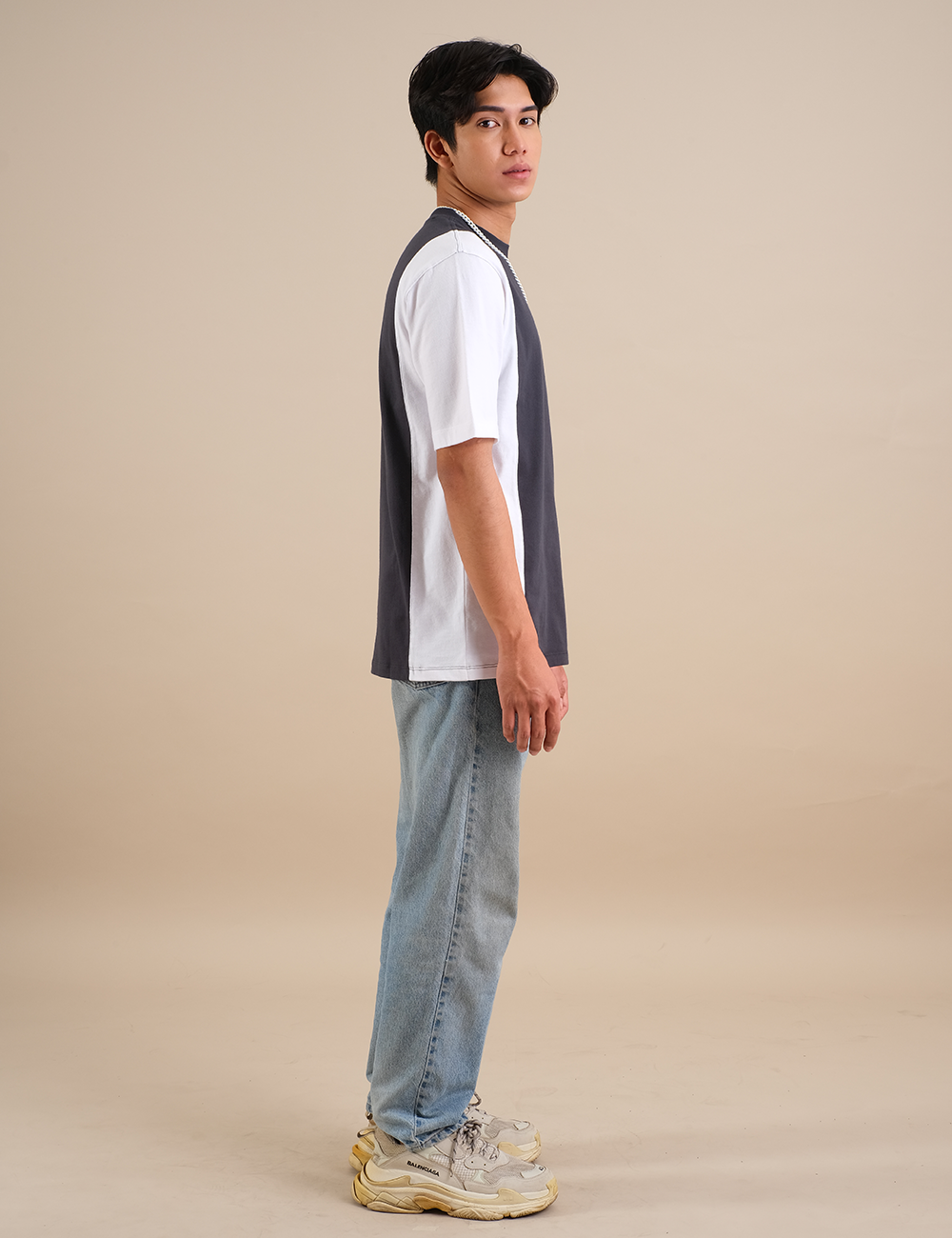 Colorblocked "BLESSINGS" Shadow Grey - White T-shirt