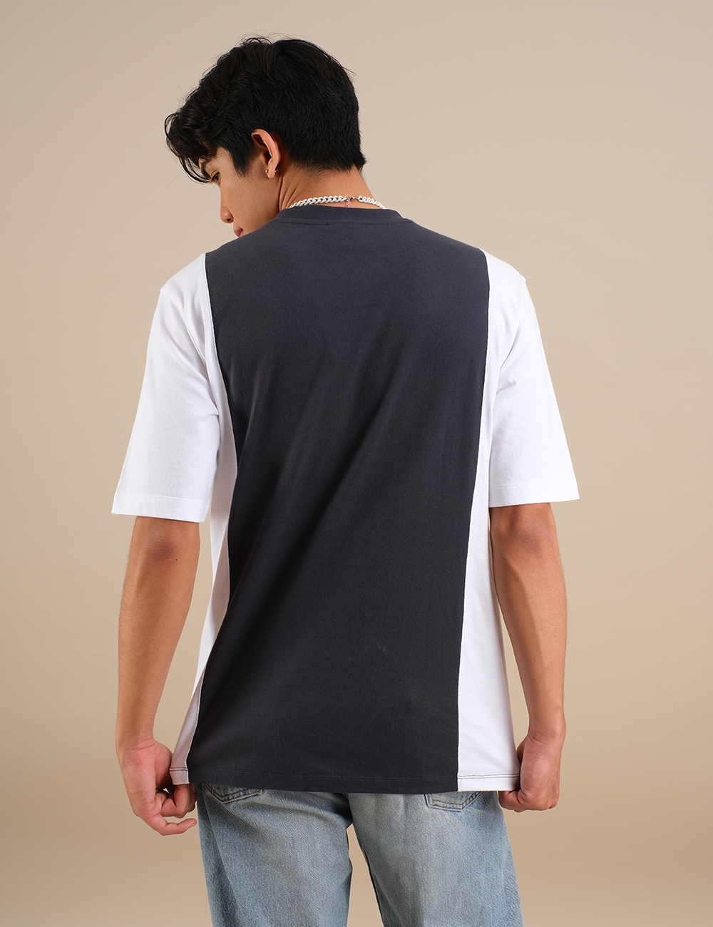 Colorblocked "BLESSINGS" Shadow Grey - White T-shirt