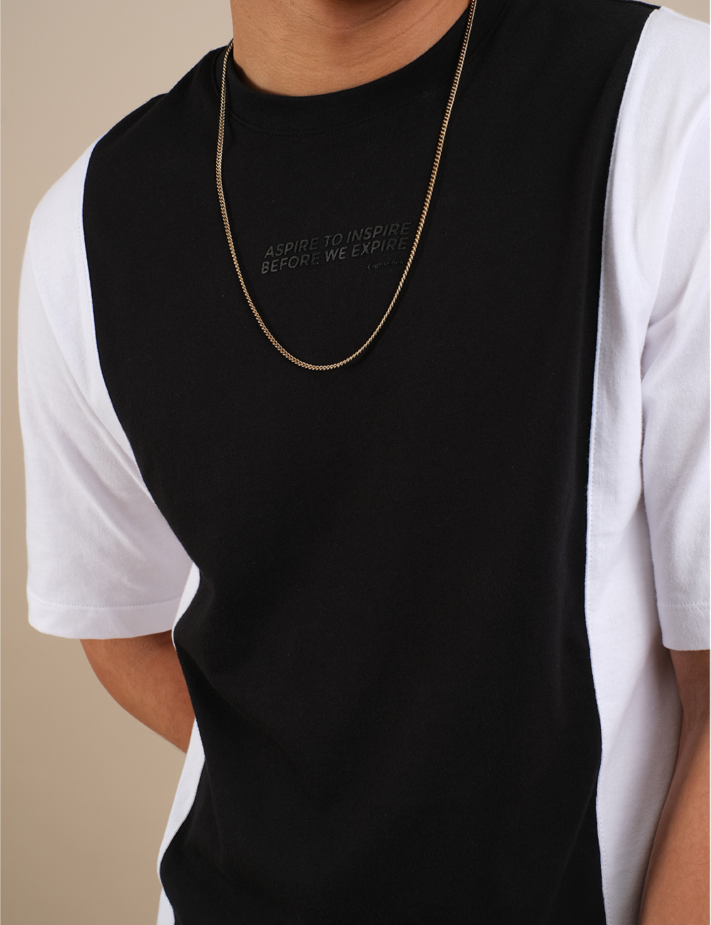 Colorblocked "ASPIRE" Obsidian Black - White T-shirt
