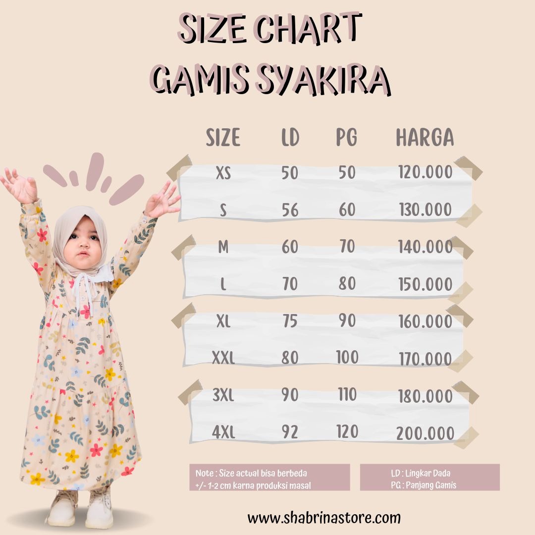 Gamis Syakira Anak (Hanya Gamis) size XS, S, M, L by Shabrina