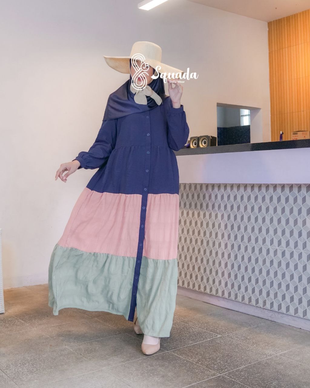 ZHIYA DRESS NAVY (soft crinkle)