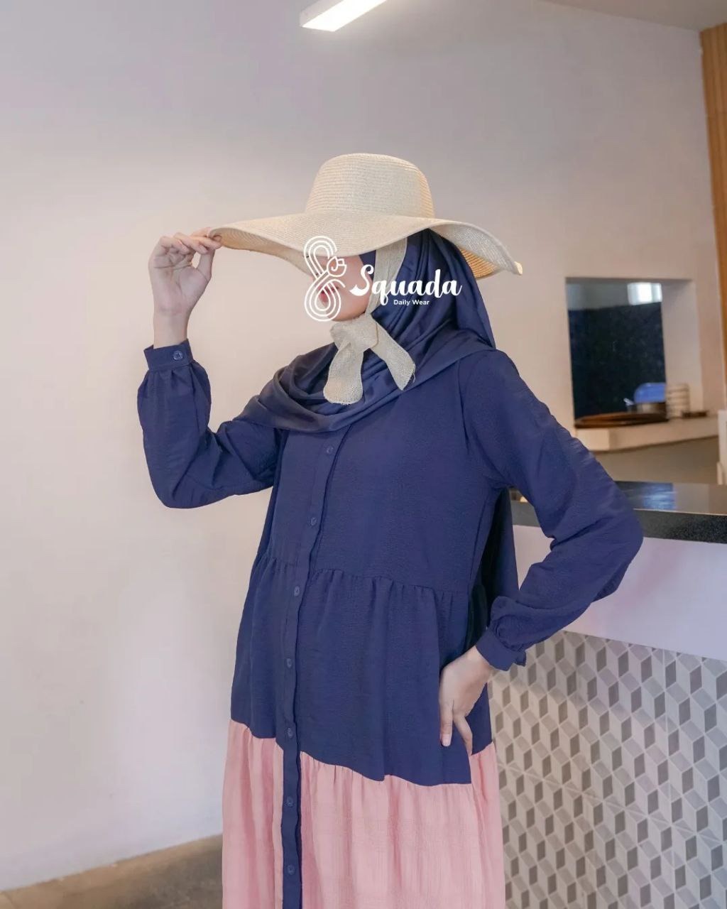 ZHIYA DRESS NAVY (soft crinkle)