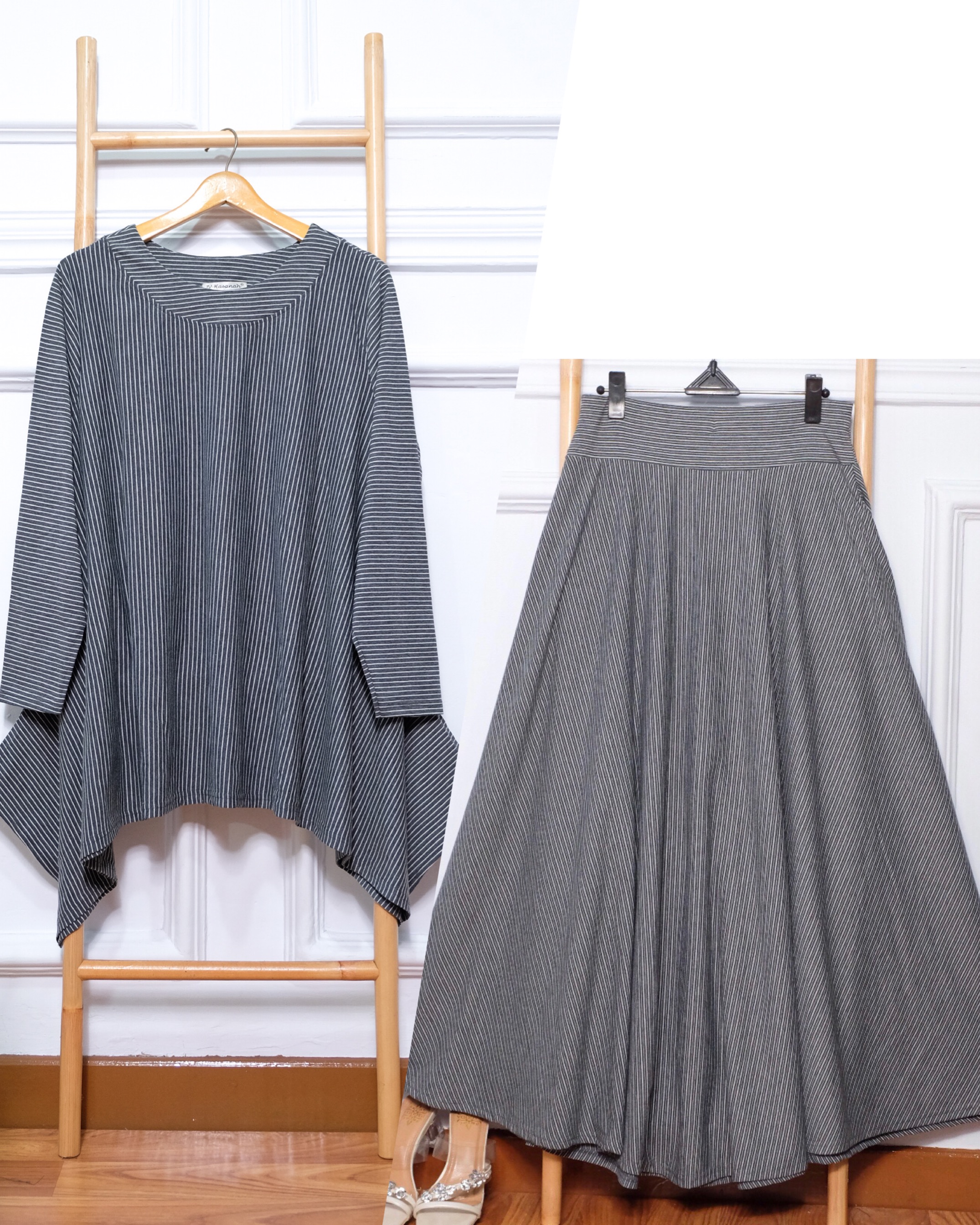Oneset Simple Blouse with Loose Pants & Simple Blouse with Skirt