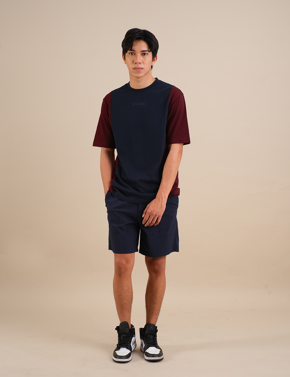 Colorblocked "DIAMONDS" Maroon - Navy T-shirt