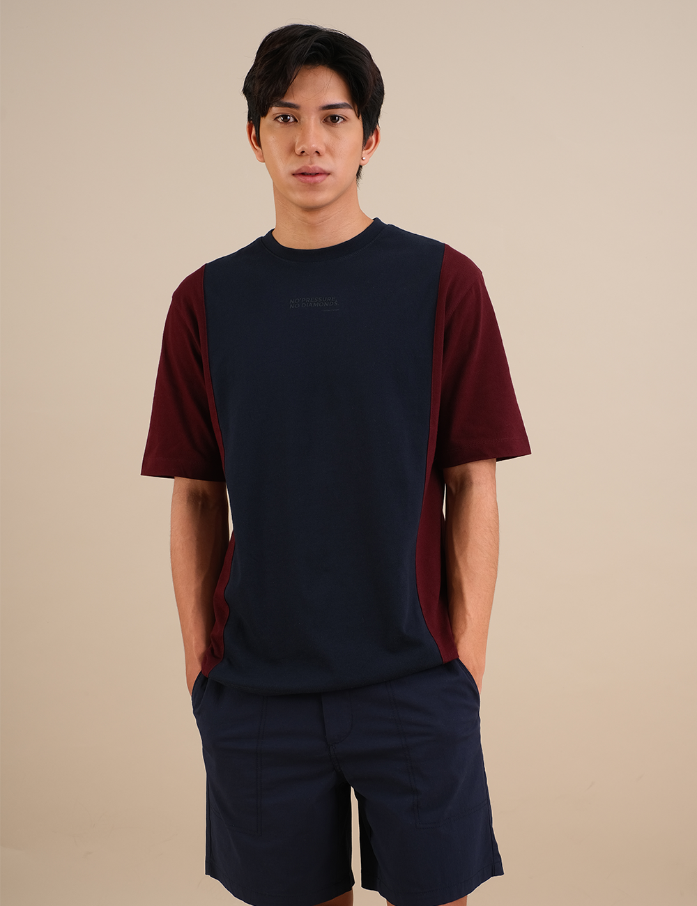 Colorblocked "DIAMONDS" Maroon - Navy T-shirt