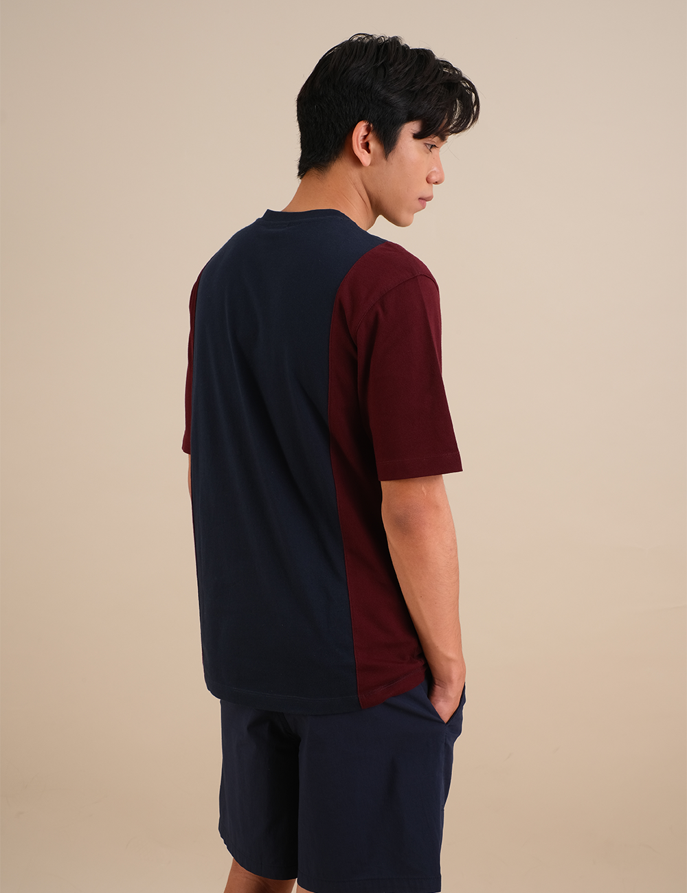 Colorblocked "DIAMONDS" Maroon - Navy T-shirt