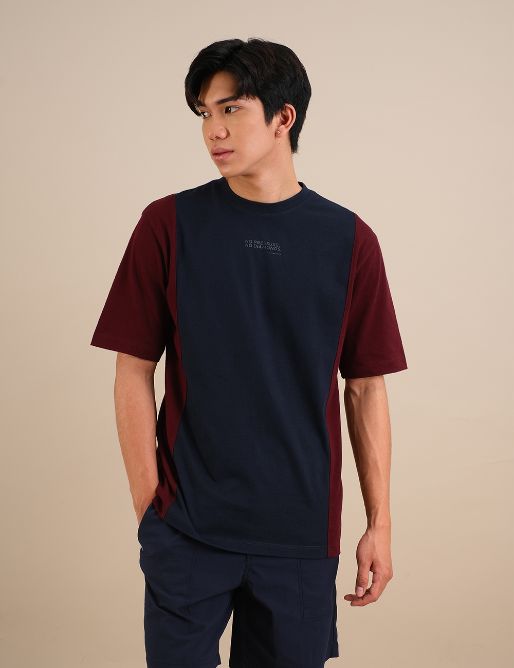 Colorblocked "DIAMONDS" Maroon - Navy T-shirt
