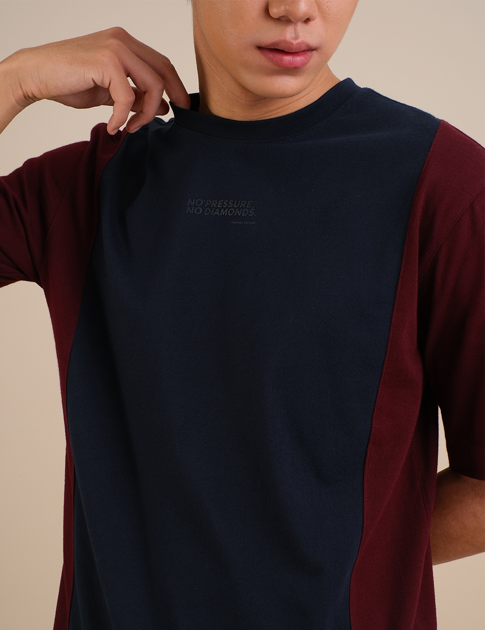 Colorblocked "DIAMONDS" Maroon - Navy T-shirt