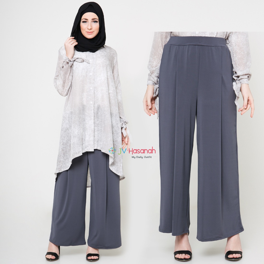 Palazzo Jersey Pants - Celana Kulot Lurus Jumbo
