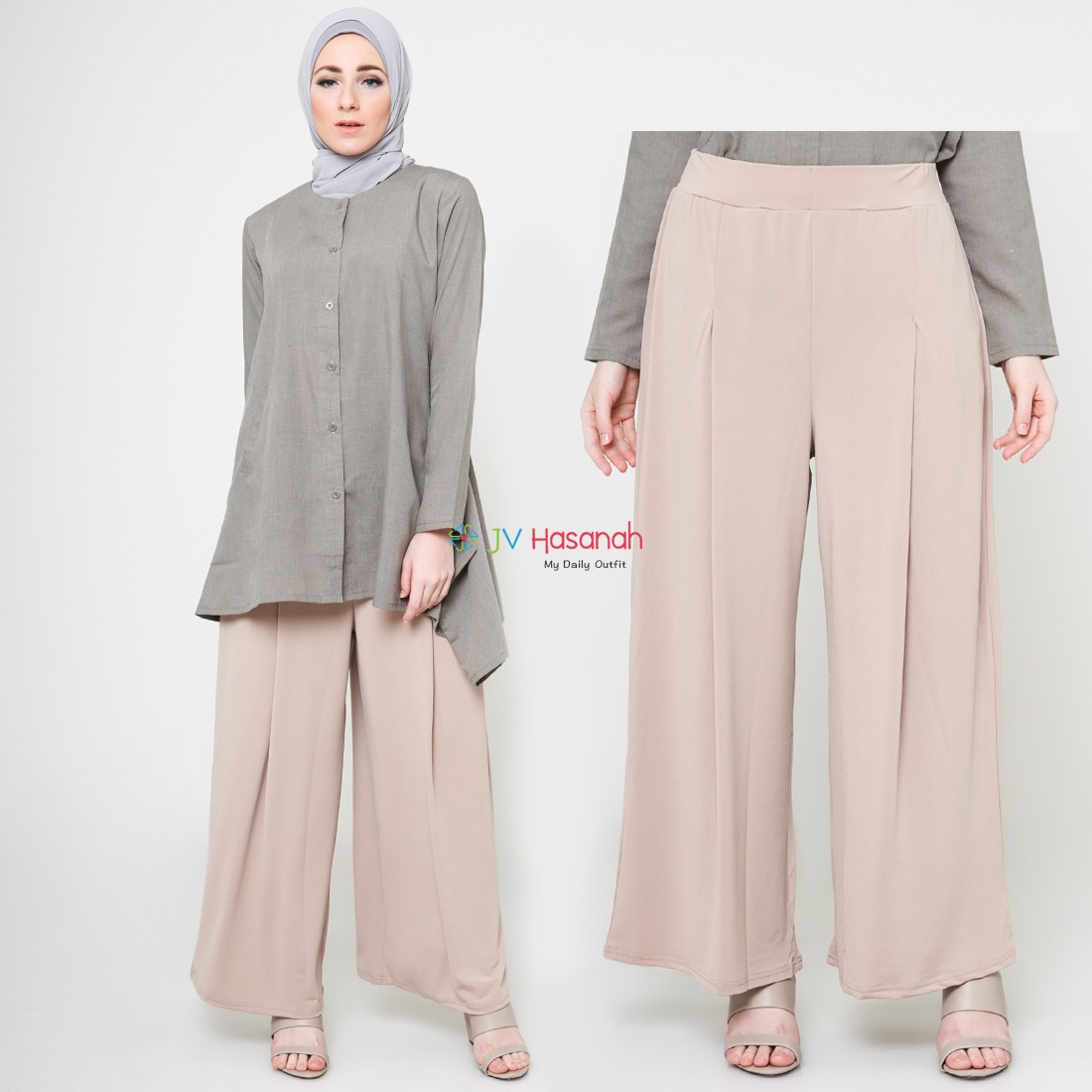 Palazzo Jersey Pants - Celana Kulot Lurus Jumbo